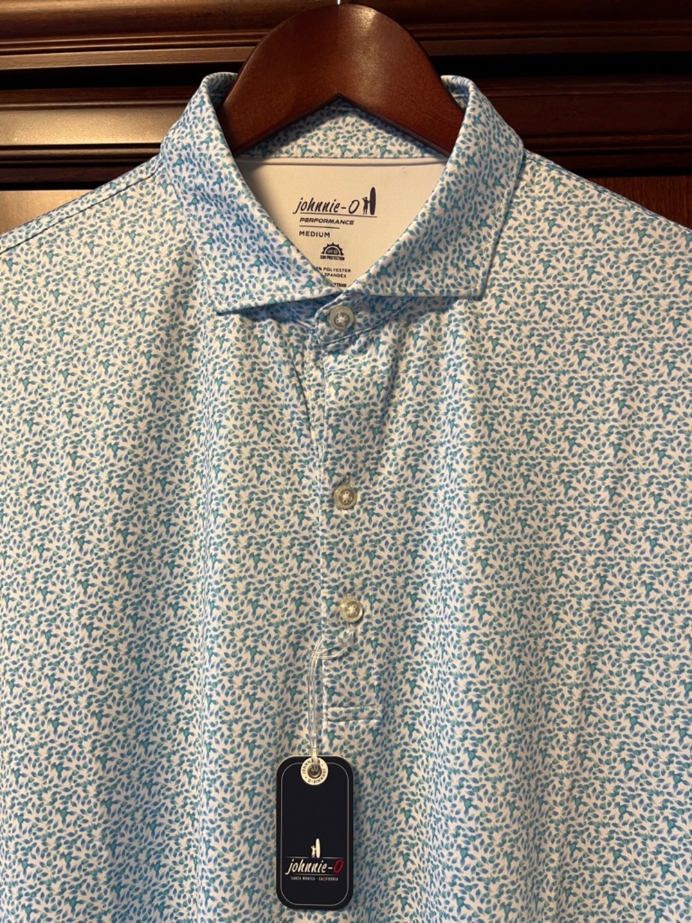 Brand New Johnnie-O Santa Monica Performance White & Blue Tennis 🎾 Golf ⛳️ Polo